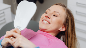 Smiling patient at a dental office