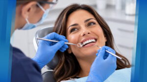Dentist examining an adult patient’s teeth during a preventive dental visit