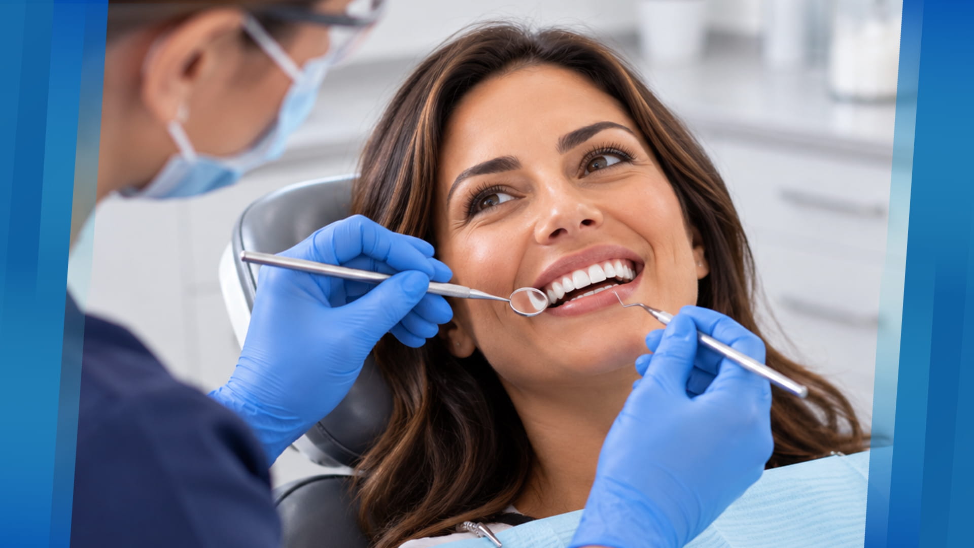 Dentist examining an adult patient’s teeth during a preventive dental visit